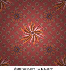 Flower pattern for printing or fabric. Small floral pattern in orange, pink and brown colors. Vector floral illustration and floral seamless texture. Spring flowers seamless pattern.