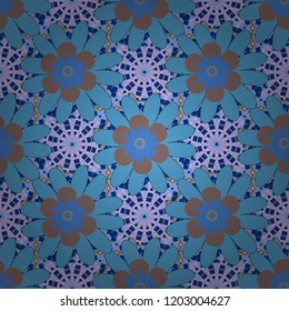 Flower pattern for printing or fabric. Spring flowers seamless pattern. Small floral pattern in blue, violet and brown colors. Vector floral illustration and floral seamless texture.