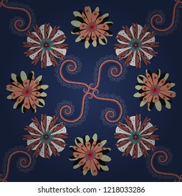 Flower pattern for printing or fabric. Spring flowers seamless pattern. Small floral pattern in orange, black and gray colors. Vector floral illustration and floral seamless texture.