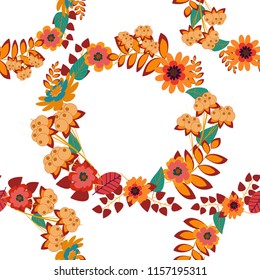 Flower pattern for printing or fabric. Vector floral illustration and floral seamless texture. Small floral pattern in white, orange and red colors. Spring flowers seamless pattern.