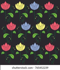 Flower pattern   red blue yellow  color 