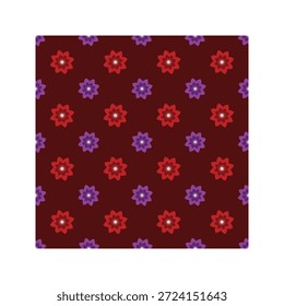 Flower pattern with red and purple blossoms on dark maroon background