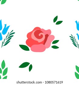 Flower pattern of roses, bells and leaves.