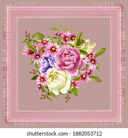 Blumenmuster für Schal- und Stoffdruck. Seidenschal-Design. Vektorhintergrund