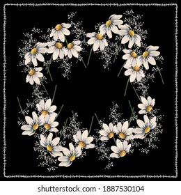 flower pattern for scarf and textile print. Silk scarf design. vector background