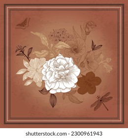 patrón floral para pañoleta e impresión textil. Diseño de bufanda de seda. fondo vectorial