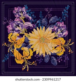 flower pattern for scarf and textile print. Silk scarf design. vector background