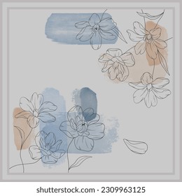 flower pattern for scarf and textile print. Silk scarf design. vector background