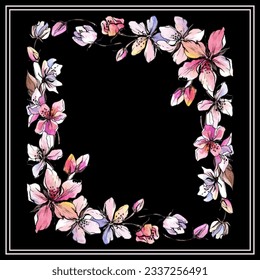 flower pattern for scarf and textile print. Silk scarf design. vector background