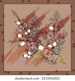 flower pattern for scarf and textile print. Silk scarf design. vector background