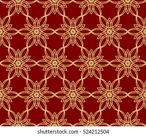 flower pattern. Seamless. Arabesque. vector illustration. red, gold color. for invitation, background, wallpaper