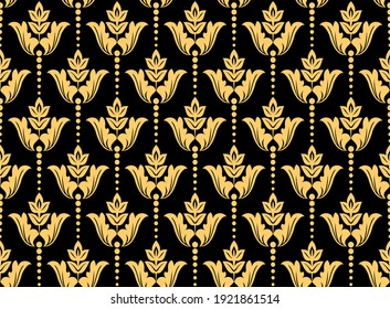 Flower pattern. Seamless black and gold ornament. Graphic vector background. Ornament for fabric, wallpaper, packaging