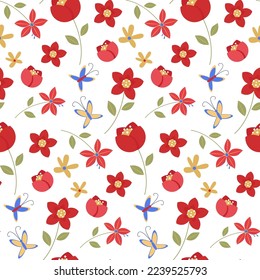 flower, pattern, seamless, butterfly, summer, background, texture, illustration, vector, floral, fantasy, cute, spring, colorful, flat, element, print, wallpaper, paper, textile, decorative, insect, y