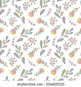 flower pattern seamless in doodle style.  Gentle, spring floral background.