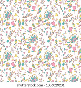 flower pattern seamless in doodle style.  Gentle, spring floral background.
