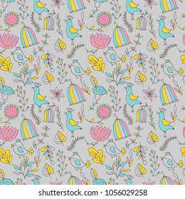 flower pattern seamless in doodle style.  Gentle, spring floral background.