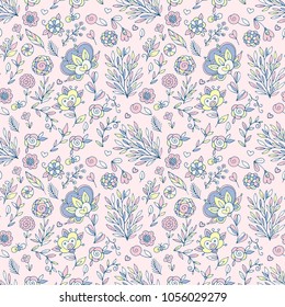 patrón floral sin fisuras en estilo doodle.  Suave, fondo floral primaveral.