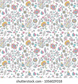 flower pattern seamless in doodle style.  Gentle, spring floral background.