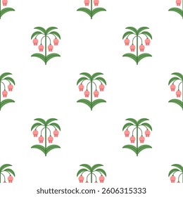 Flower pattern. Seamless floral print with wildflower branches, leaves. Endless botanical background design with spring blooms, nature blossoms for fabric, textile, wrapping. Flat vector illustration