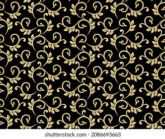 Patrón de flores. Ornamento dorado y negro sin foco. Fondo del vector gráfico. Ornamento para tela, papel pintado, embalaje