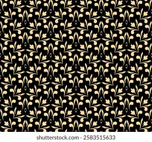 Flower pattern. Seamless golden and black ornament. Graphic vector background