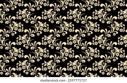 Flower pattern. Seamless golden and black ornament. Graphic vector background