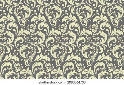 Flower pattern. Seamless gray ornament. Graphic vector background. Ornament for fabric, wallpaper, packaging