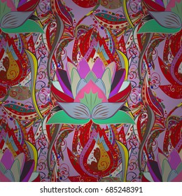 Flower pattern seamless on colorful background, hand-drawn chamomiles, daisies. Repeating floral backdrop, Elegant flowers wallpaper.