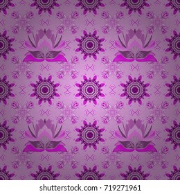 Flower pattern seamless on pink, neutral and purple colors, hand-drawn chamomiles, daisies. Repeating floral backdrop, Elegant pink, neutral and purple flowers wallpaper.