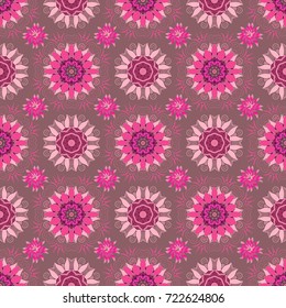Flower pattern seamless on pink, neutral and magenta colors, hand-drawn chamomiles, daisies. Repeating floral backdrop, Elegant pink, neutral and magenta flowers wallpaper.