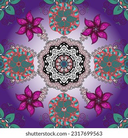 Blumenmuster nahtlos auf angenehmen Farben, handgezeichnet Kamille, Gänseblümchen. Wiederholte florale Kulisse, elegante, angenehme Tapete mit Blumen. Mandala.