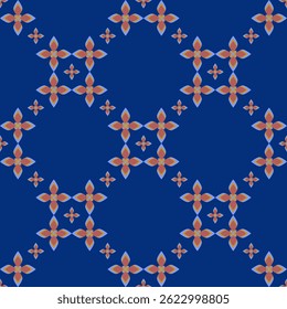 Flower pattern seamless of purple, yellow, blue colors. Concept of geometric, abstract floral, crossing, motifs, modern, cute, repeat, simple for textiles, wrapping, decor, fabric texture, background.