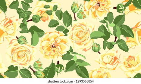 Flower Pattern, Seamless Rose Background. Watercolor Floral Vintage Print for Fabric, Wedding Textile. Seamless Flower Pattern in Pastel Color Design. Rustic Wedding Invitation. Retro Flowers Texture.