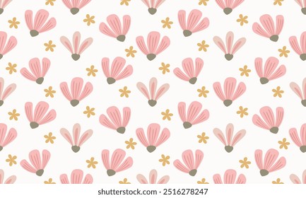 flower pattern seamless, silhouette of hibiscus flowers, hand drawn botanical.