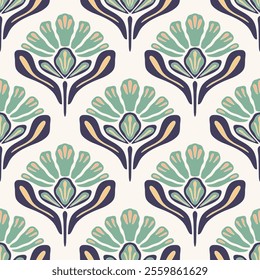 flower pattern seamless, silhouette of hibiscus flowers, hand drawn botanical.	