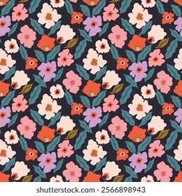 flower pattern seamless, silhouette of hibiscus flowers, hand drawn botanical.