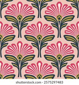 flower pattern seamless, silhouette of hibiscus flowers, hand drawn botanical