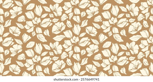 flower pattern seamless, silhouette of hibiscus flowers, hand drawn botanical