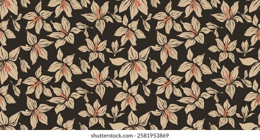 flower pattern seamless, silhouette of hibiscus flowers, hand drawn botanical