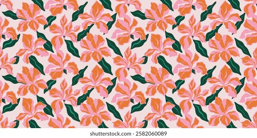 flower pattern seamless, silhouette of hibiscus flowers, hand drawn botanical