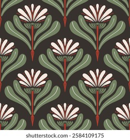 flower pattern seamless, silhouette of hibiscus flowers, hand drawn botanical