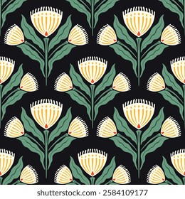 flower pattern seamless, silhouette of hibiscus flowers, hand drawn botanical