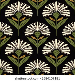 flower pattern seamless, silhouette of hibiscus flowers, hand drawn botanical