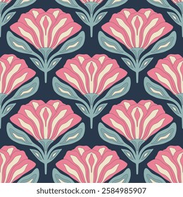 flower pattern seamless, silhouette of hibiscus flowers, hand drawn botanical.