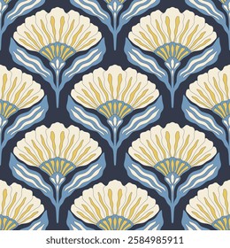 flower pattern seamless, silhouette of hibiscus flowers, hand drawn botanical.
