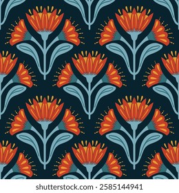 flower pattern seamless, silhouette of hibiscus flowers, hand drawn botanical.