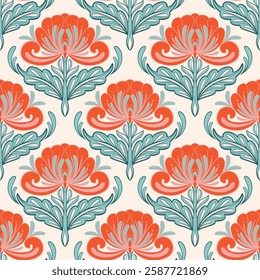 flower pattern seamless, silhouette of hibiscus flowers, hand drawn botanical.
