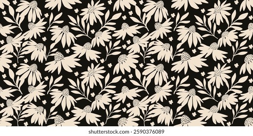 flower pattern seamless, silhouette of hibiscus flowers, hand drawn botanical.

