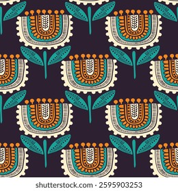 flower pattern seamless, silhouette of hibiscus flowers, hand drawn botanical.