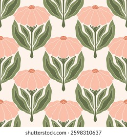 flower pattern seamless, silhouette of hibiscus flowers, hand drawn botanical.